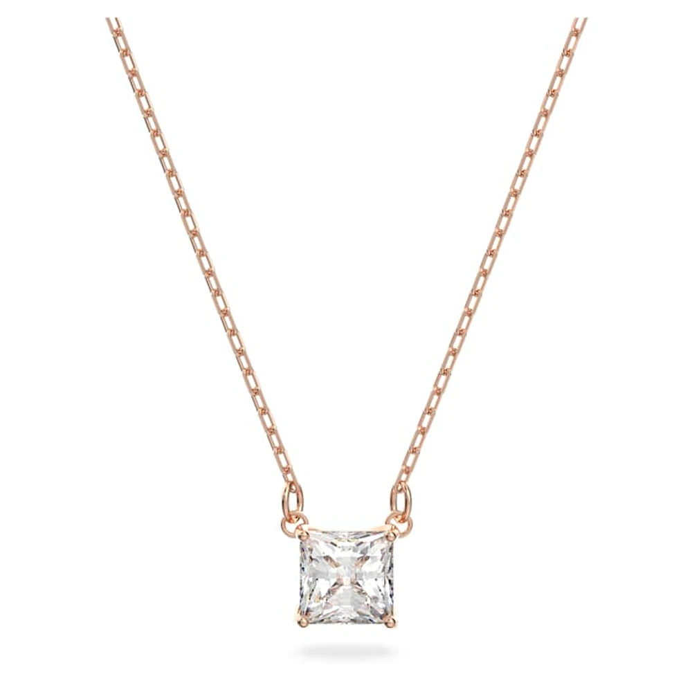 Stilla Attract necklace, Square cut, White, Rose gold-tone plated by SWAROVSKI