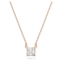 Stilla Attract necklace, Square cut, White, Rose gold-tone plated by SWAROVSKI