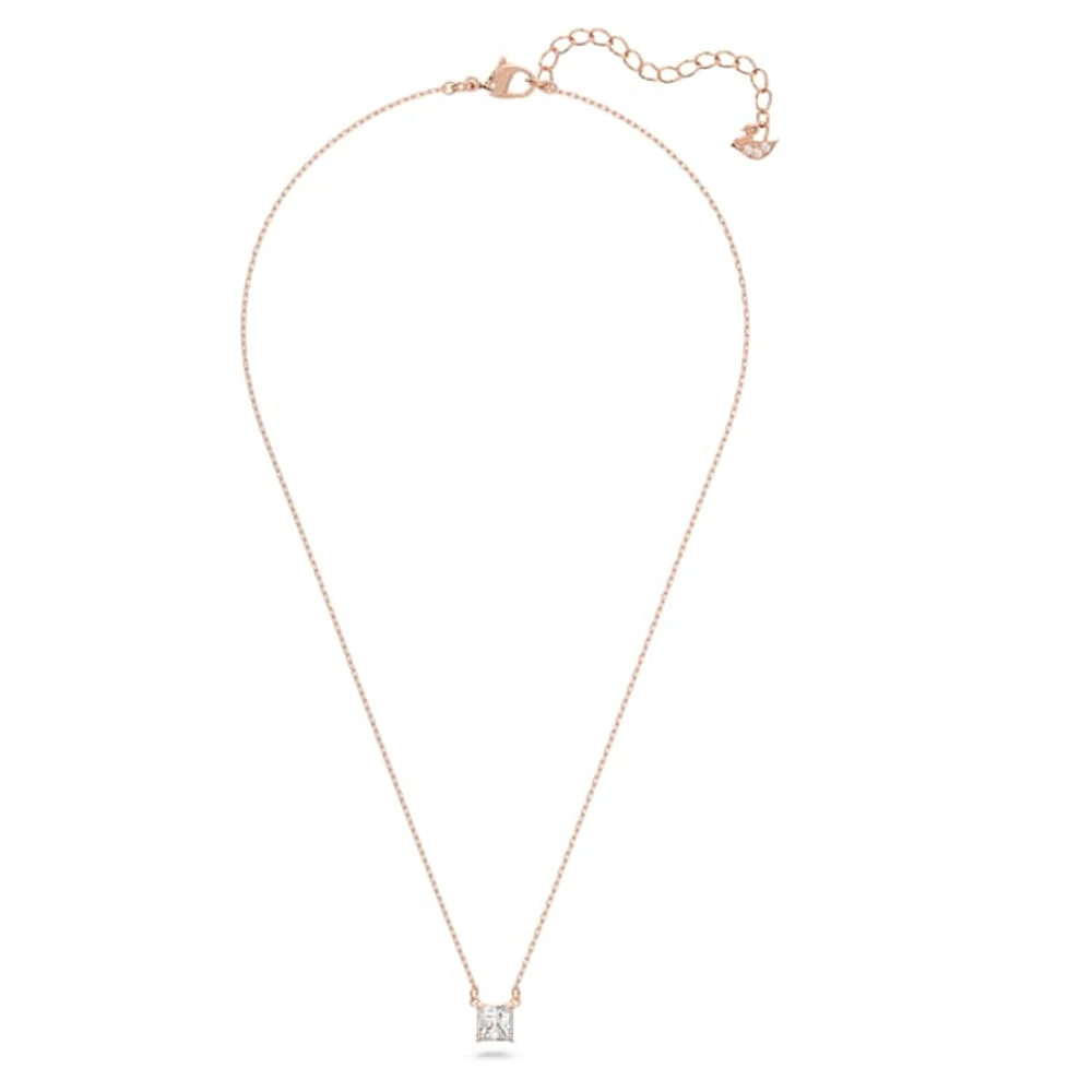 Stilla Attract necklace, Square cut, White, Rose gold-tone plated by SWAROVSKI