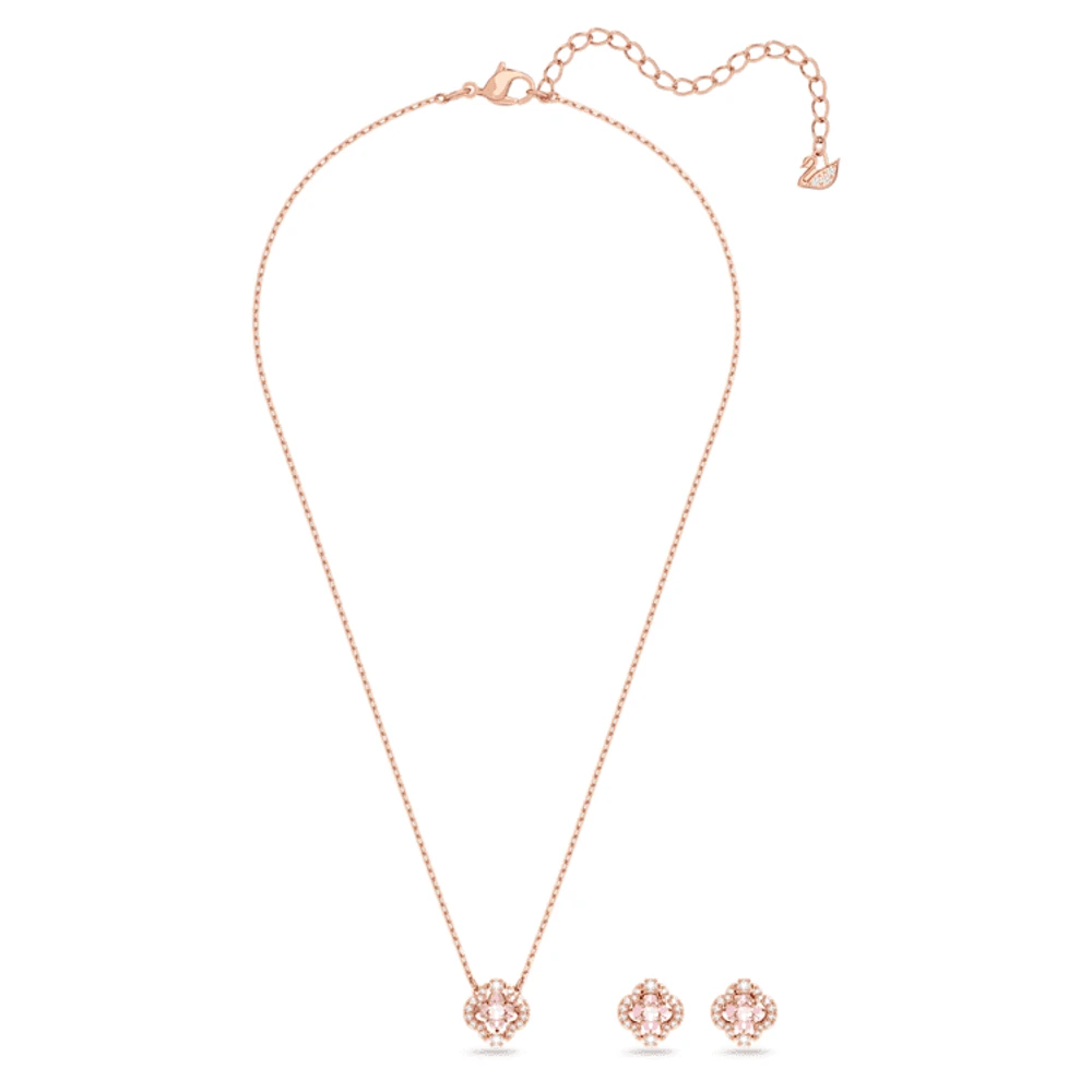 Una set, Mixed cuts, Clover, Pink, Rose gold-tone plated by SWAROVSKI