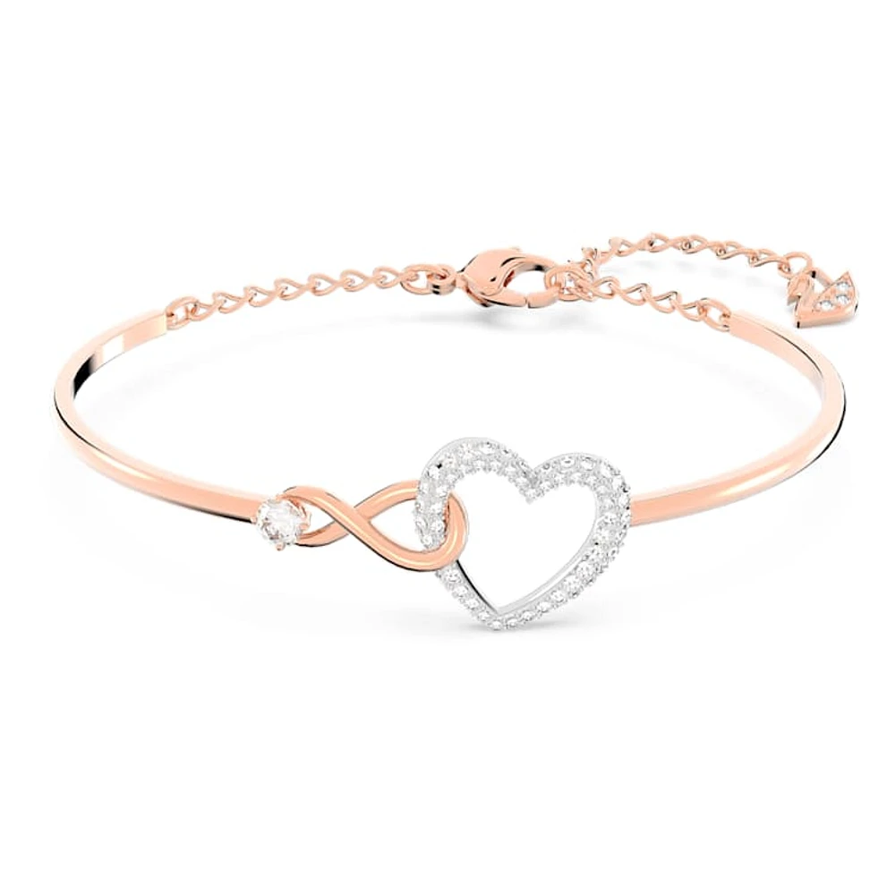 Hyperbola bangle, Infinity and heart, White, Mixed metal finish by SWAROVSKI