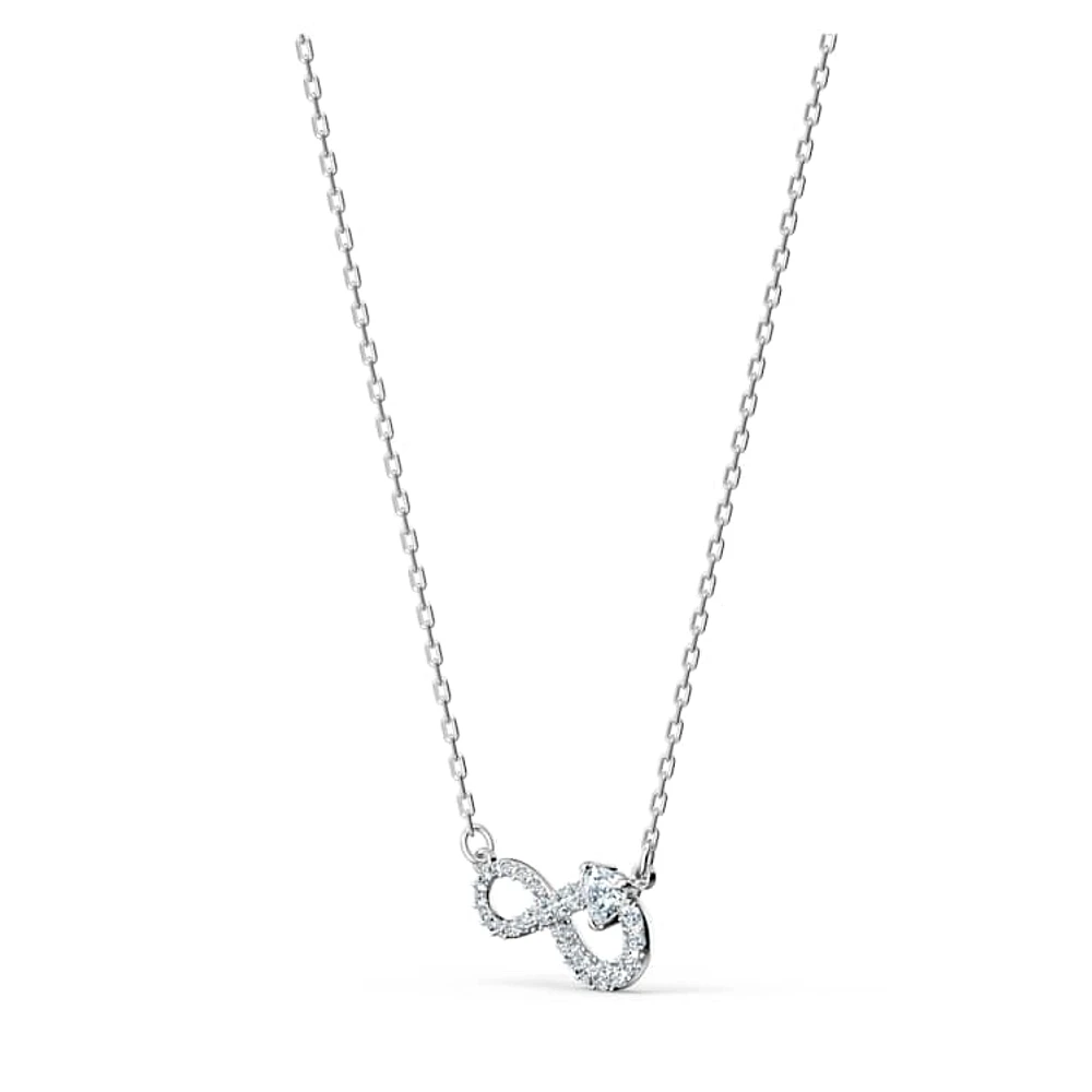 Hyperbola necklace, Infinity, White, Rhodium plated by SWAROVSKI