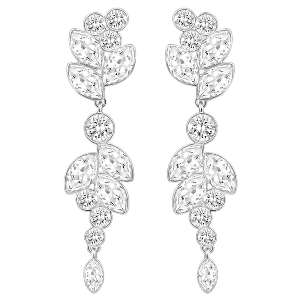 Diapason drop earrings, Mixed cuts, White, Rhodium plated by SWAROVSKI