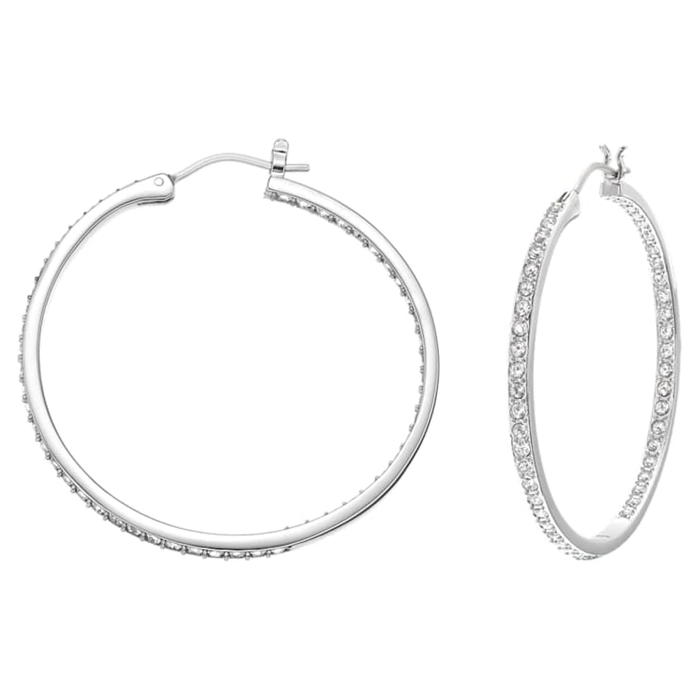 Sommerset hoop earrings, White, Rhodium plated by SWAROVSKI