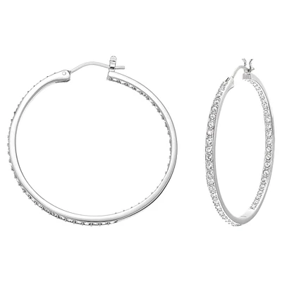 Sommerset hoop earrings, White, Rhodium plated by SWAROVSKI