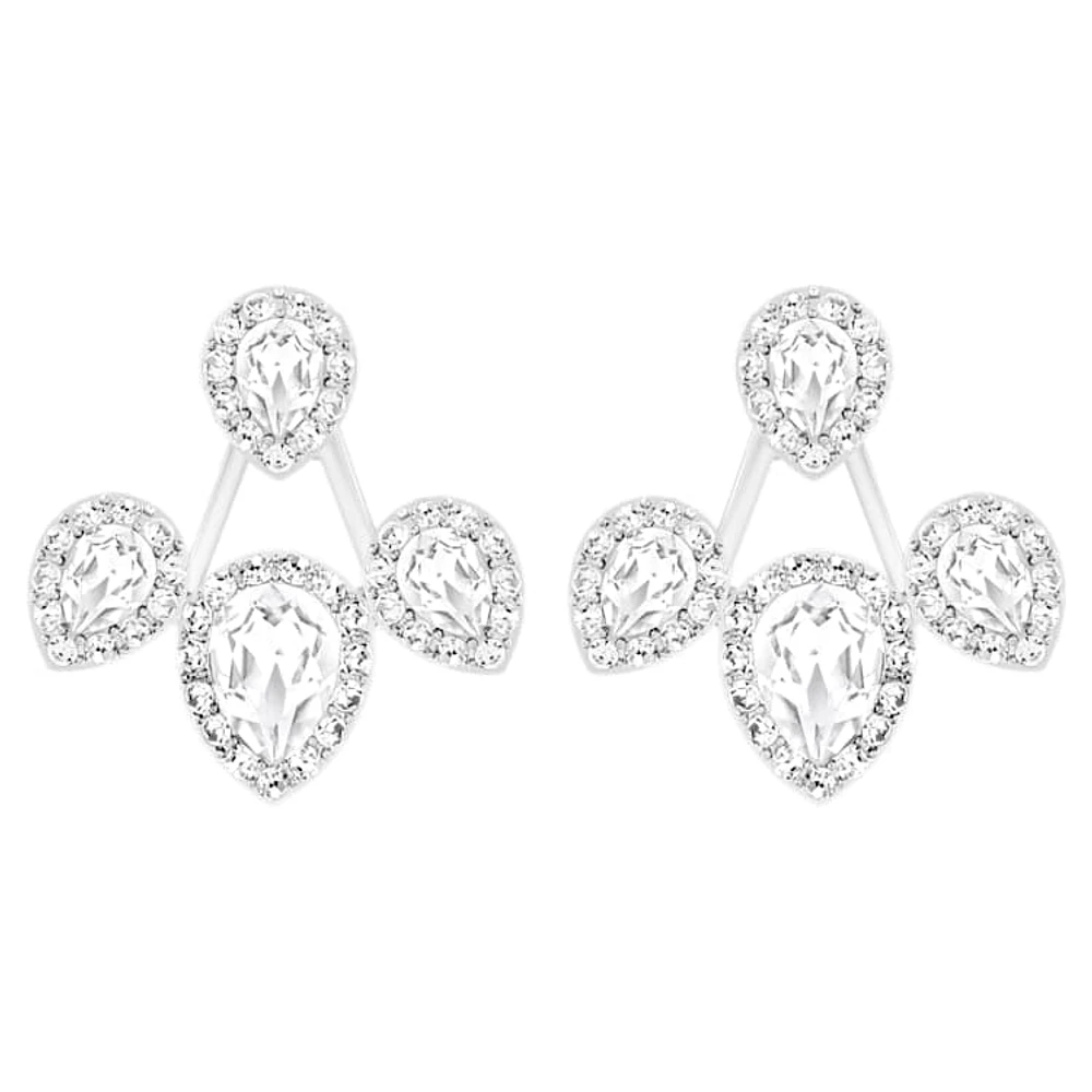 Latisha earring jackets, Pear cut, White, Rhodium plated by SWAROVSKI