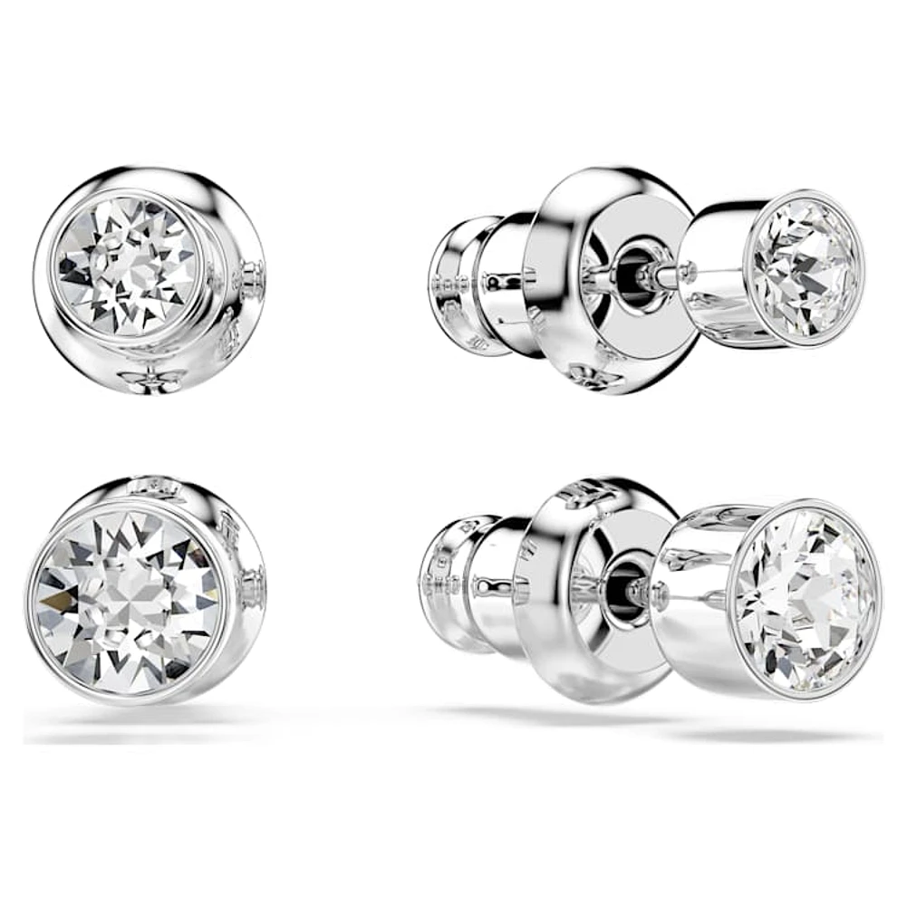 Harley stud earrings, Set (2), Round cut, White, Rhodium plated by SWAROVSKI