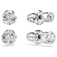 Harley stud earrings, Set (2), Round cut, White, Rhodium plated by SWAROVSKI