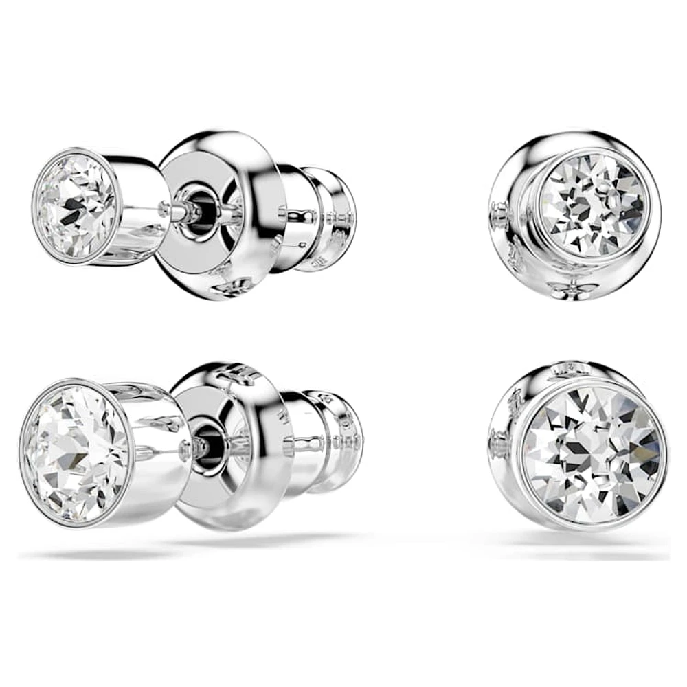 Harley stud earrings, Set (2), Round cut, White, Rhodium plated by SWAROVSKI