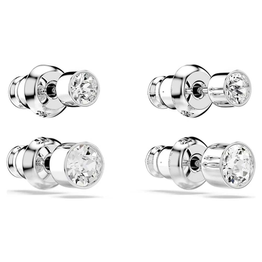 Harley stud earrings, Set (2), Round cut, White, Rhodium plated by SWAROVSKI