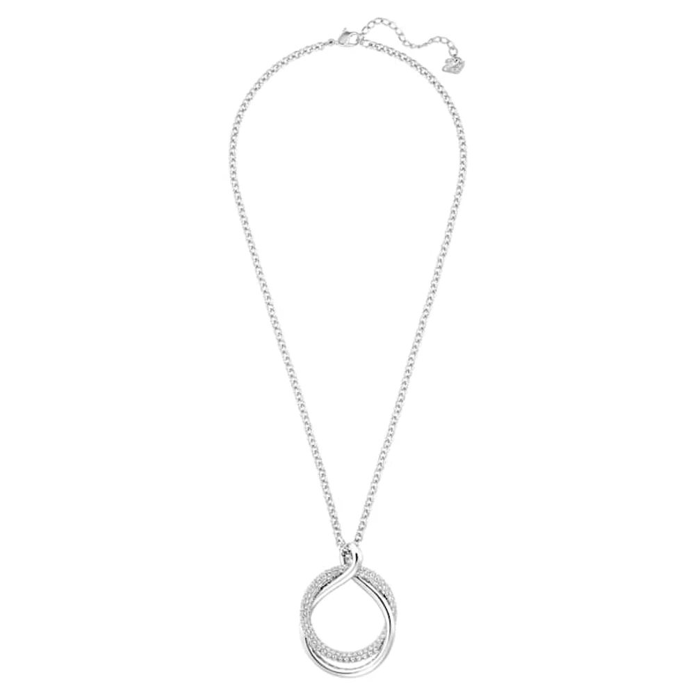 Exact pendant, Round shape, White, Rhodium plated by SWAROVSKI