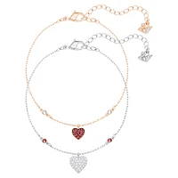 Crystal Wishes bracelet, Set (2), Heart, Red, Mixed metal finish by SWAROVSKI