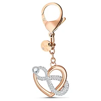 Infinite bag charm, Infinity and heart, White, Mixed metal finish by SWAROVSKI