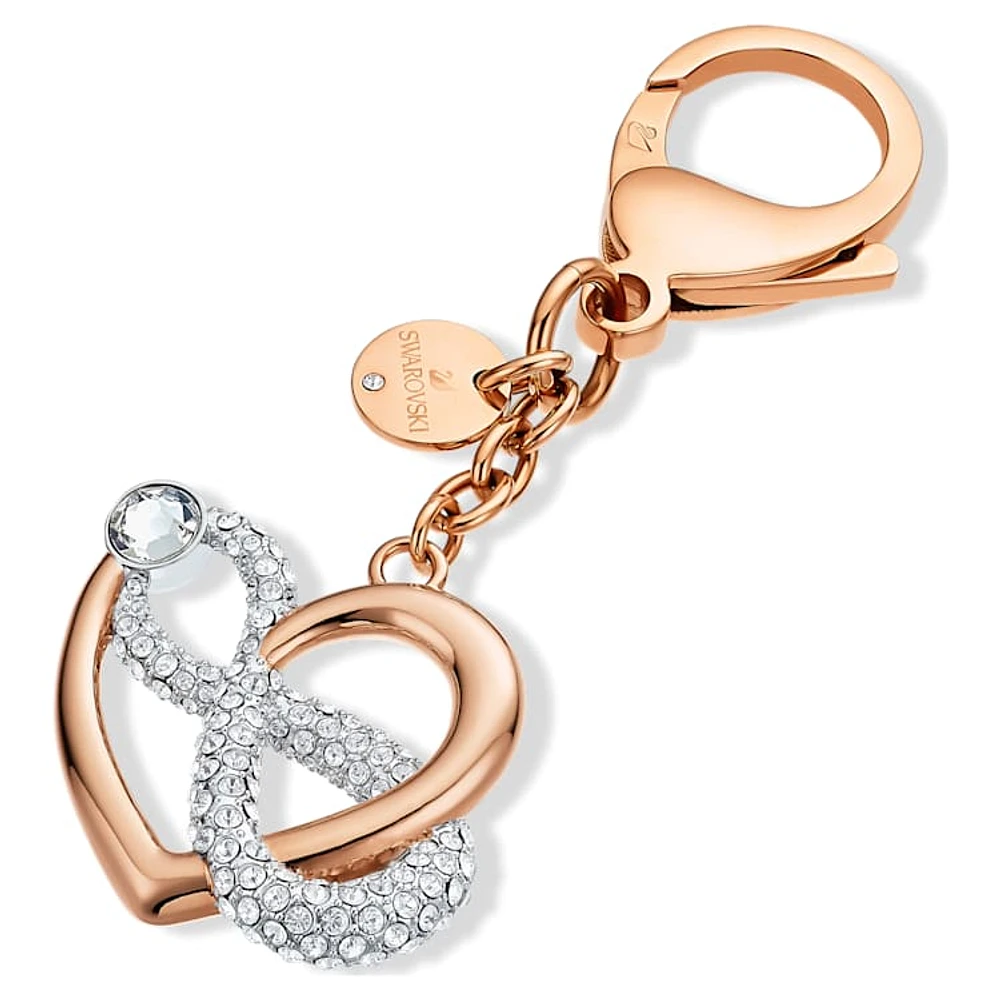 Infinite bag charm, Infinity and heart, White, Mixed metal finish by SWAROVSKI