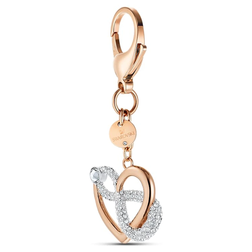 Infinite bag charm, Infinity and heart, White, Mixed metal finish by SWAROVSKI