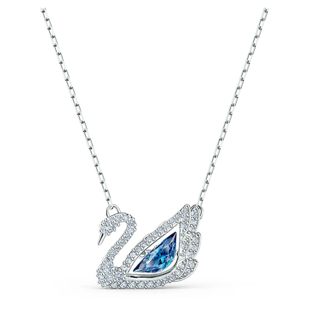 Swan necklace, Swan, Blue, Rhodium plated by SWAROVSKI