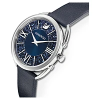 Crystalline Glam watch, Swiss Made, Leather strap, Blue, Stainless steel by SWAROVSKI