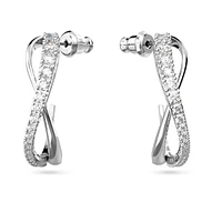 Hyperbola hoop earrings, White, Rhodium plated by SWAROVSKI