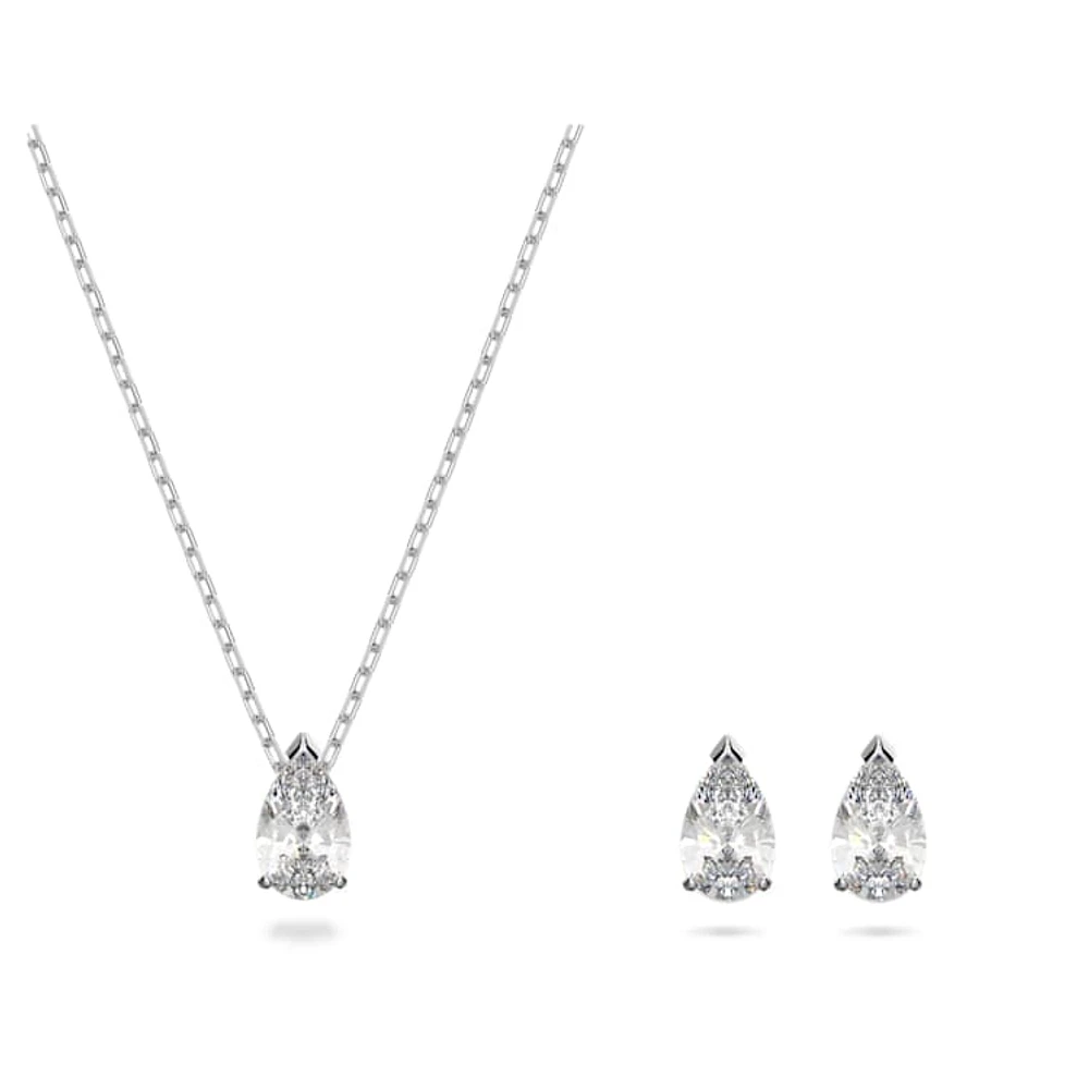 Stilla Attract set, Pear cut, White, Rhodium plated by SWAROVSKI