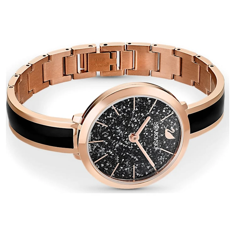 Crystalline Delight watch, Swiss Made, Metal bracelet, Black, Rose gold-tone finish by SWAROVSKI