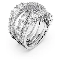 Hyperbola ring, Mixed cuts, White, Rhodium plated by SWAROVSKI