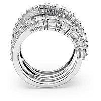 Hyperbola ring, Mixed cuts, White, Rhodium plated by SWAROVSKI