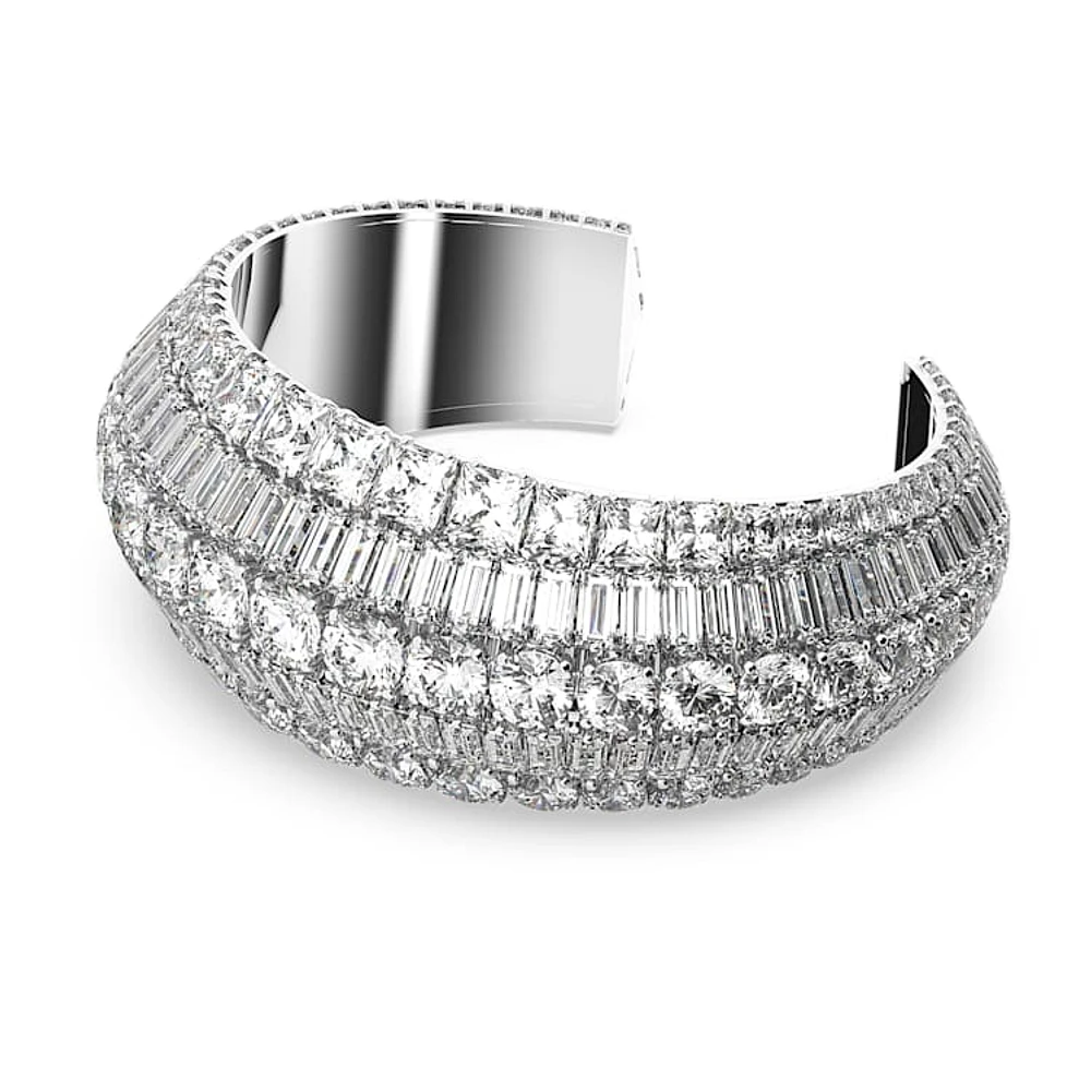 Hyperbola cuff, Mixed cuts, White, Rhodium plated by SWAROVSKI