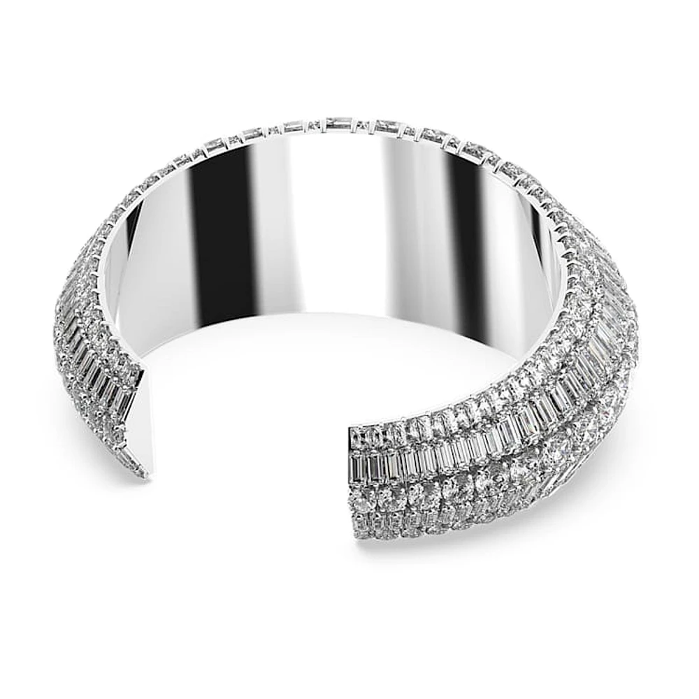 Hyperbola cuff, Mixed cuts, White, Rhodium plated by SWAROVSKI