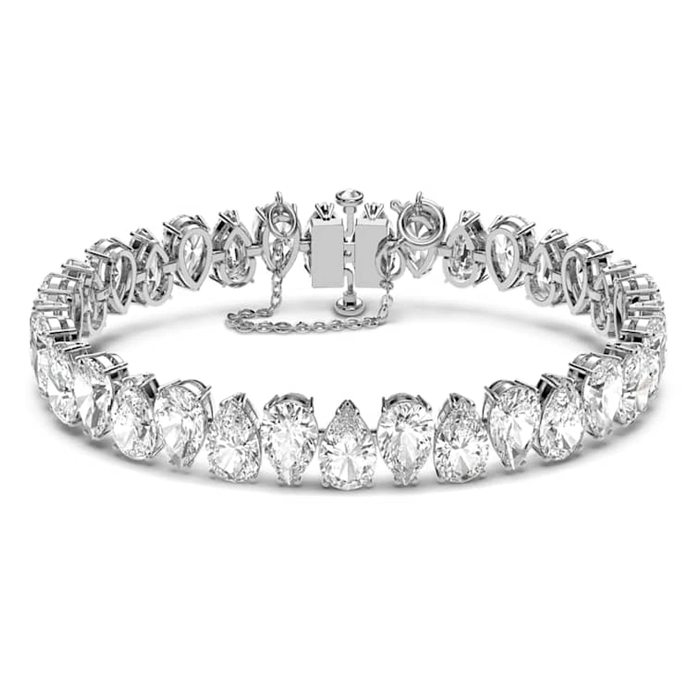 Matrix Tennis bracelet, Pear cut, White, Rhodium plated by SWAROVSKI