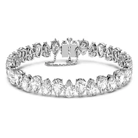 Matrix Tennis bracelet, Pear cut, White, Rhodium plated by SWAROVSKI