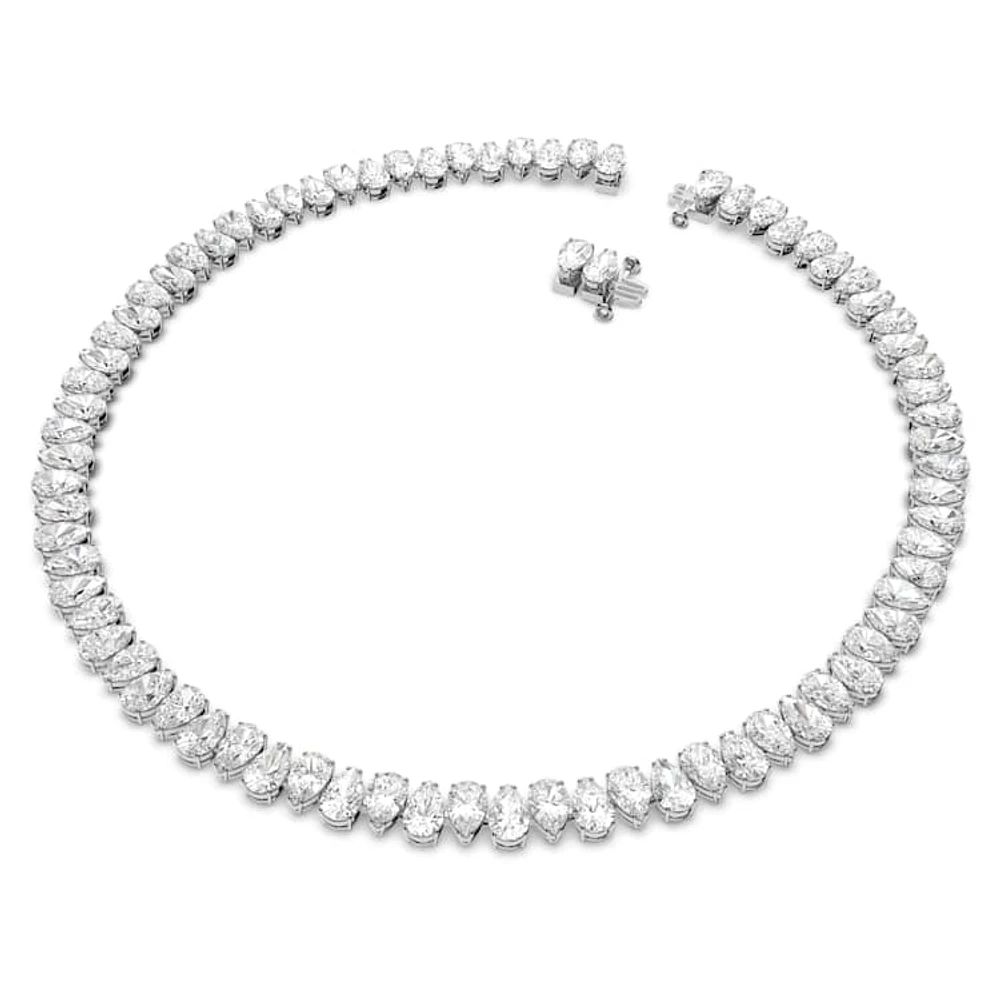 Matrix Tennis necklace, Pear cut, White, Rhodium plated by SWAROVSKI