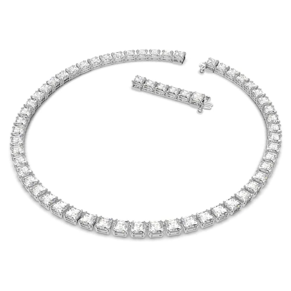 Matrix Tennis necklace, Square cut, White, Rhodium plated by SWAROVSKI