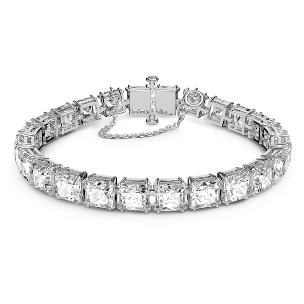 Matrix Tennis bracelet, Square cut, Small, White, Rhodium plated by SWAROVSKI