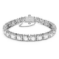 Matrix Tennis bracelet, Square cut, Small, White, Rhodium plated by SWAROVSKI