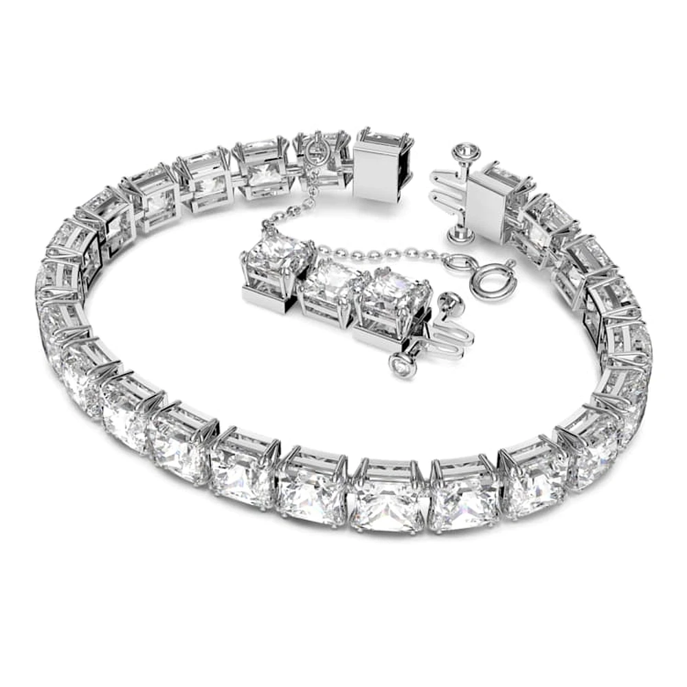 Matrix Tennis bracelet, Square cut, Small, White, Rhodium plated by SWAROVSKI