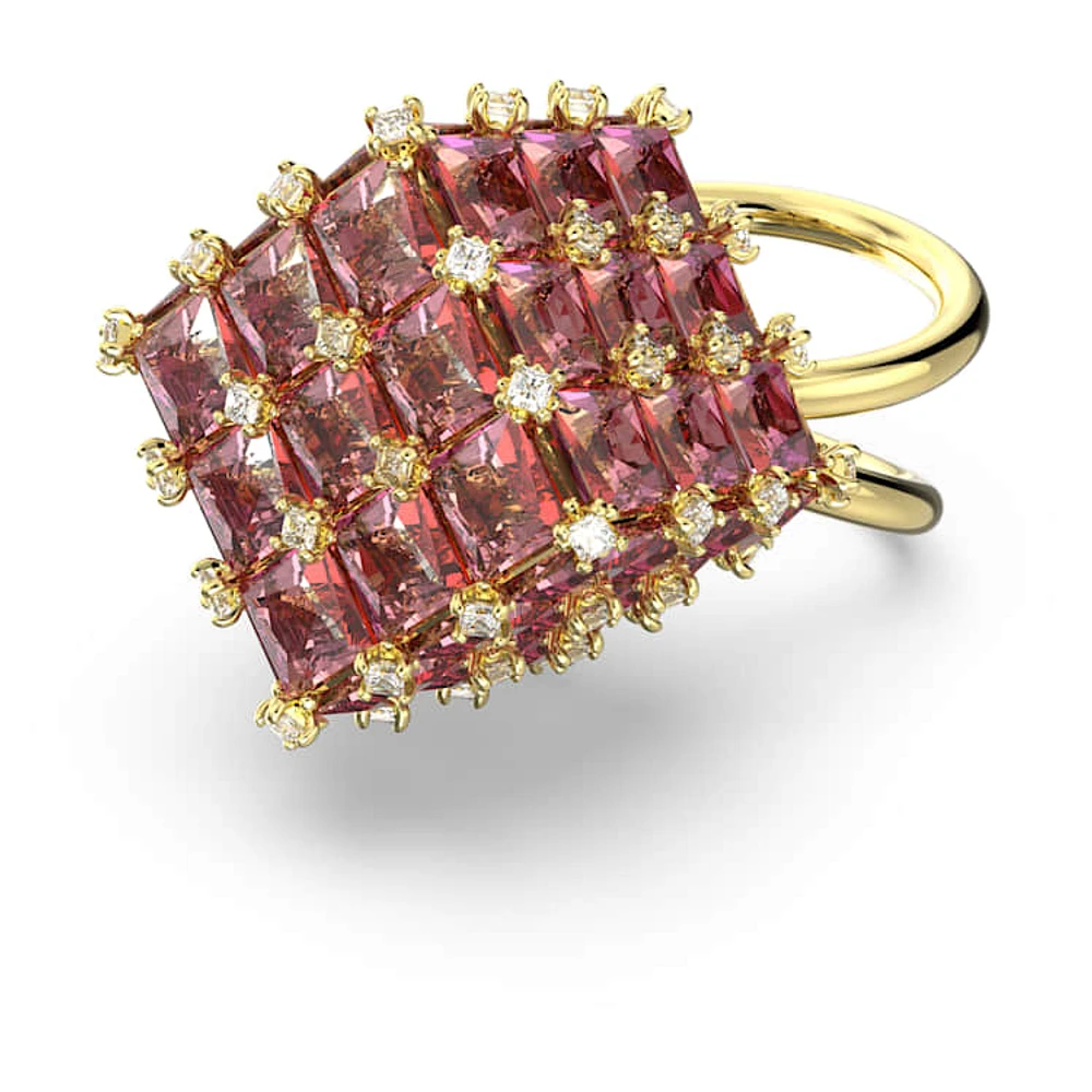 Curiosa cocktail ring, Square cut, Orange, Gold-tone plated by SWAROVSKI