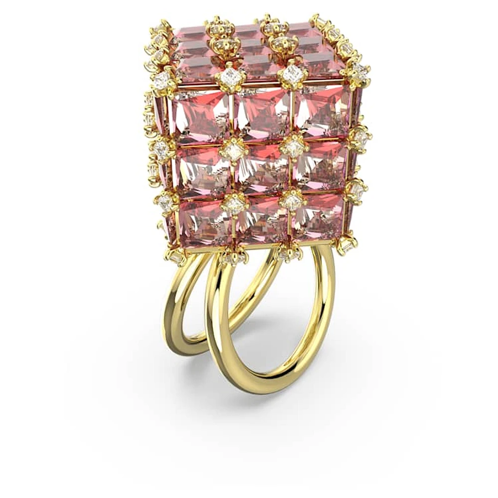 Curiosa cocktail ring, Square cut, Orange, Gold-tone plated by SWAROVSKI