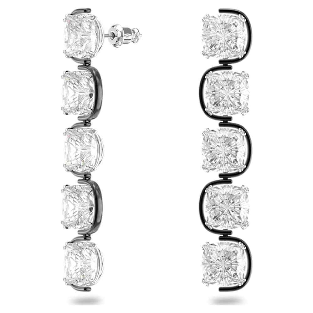 Harmonia drop earrings, Cushion cut floating crystals, White, Mixed metal finish by SWAROVSKI