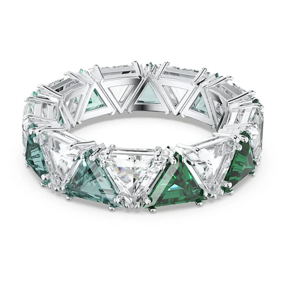 Matrix cocktail ring, Triangle cut, Green, Rhodium plated by SWAROVSKI