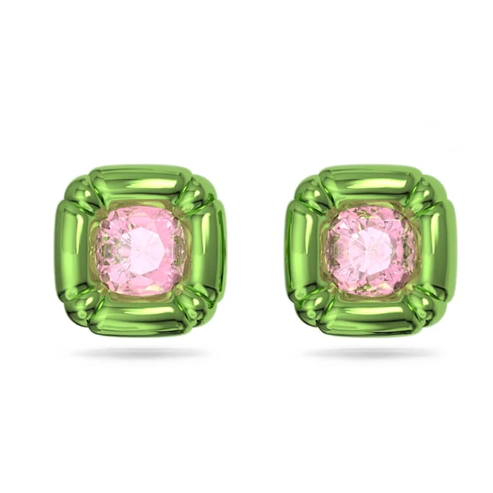 Dulcis stud earrings, Cushion cut, Green by SWAROVSKI