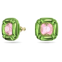 Dulcis stud earrings, Cushion cut, Green by SWAROVSKI