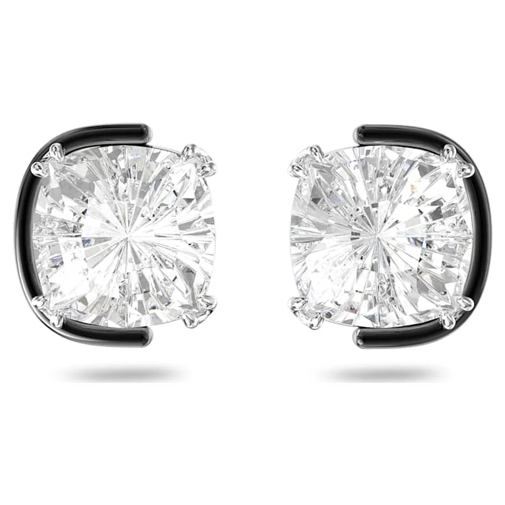 Harmonia stud earrings, Cushion cut, White, Mixed metal finish by SWAROVSKI