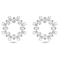 Matrix hoop earrings, Pear cut, White, Rhodium plated by SWAROVSKI