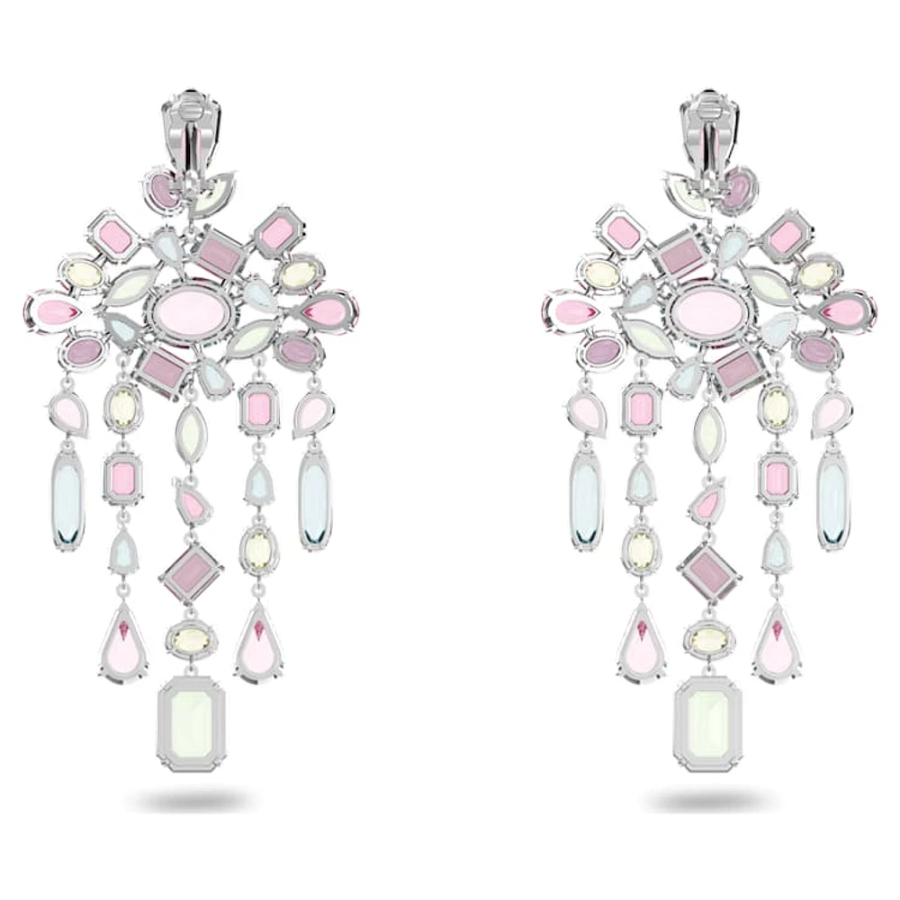 Gema clip earrings, Mixed cuts, Chandelier, Multicoloured, Rhodium plated by SWAROVSKI