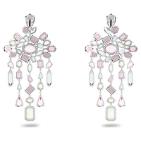 Gema clip earrings, Mixed cuts, Chandelier, Multicoloured, Rhodium plated by SWAROVSKI