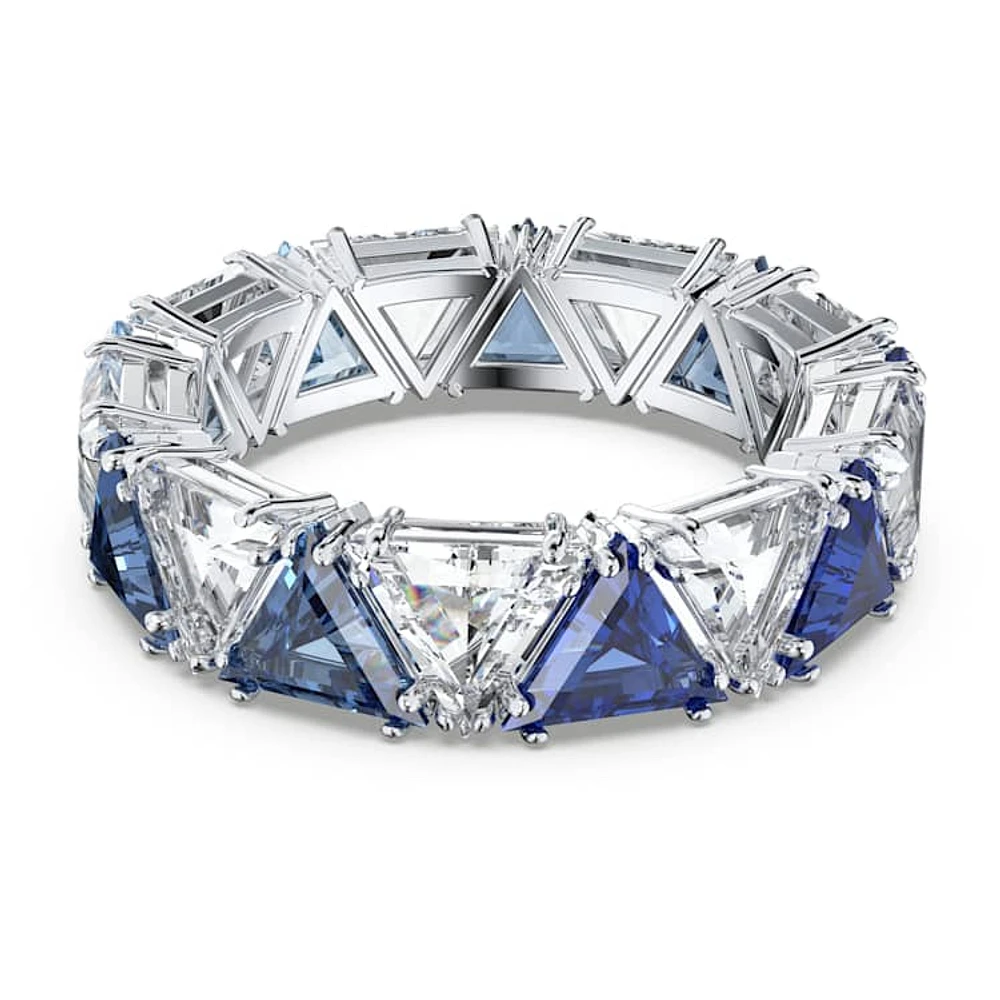 Matrix cocktail ring, Triangle cut, Blue, Rhodium plated by SWAROVSKI