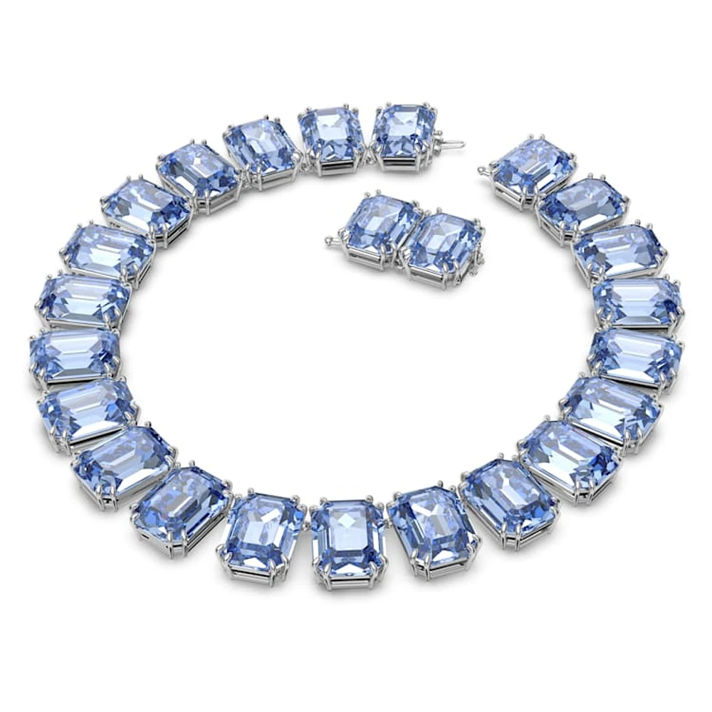 Millenia necklace, Oversized crystals, Octagon cut, Blue, Rhodium plated by SWAROVSKI