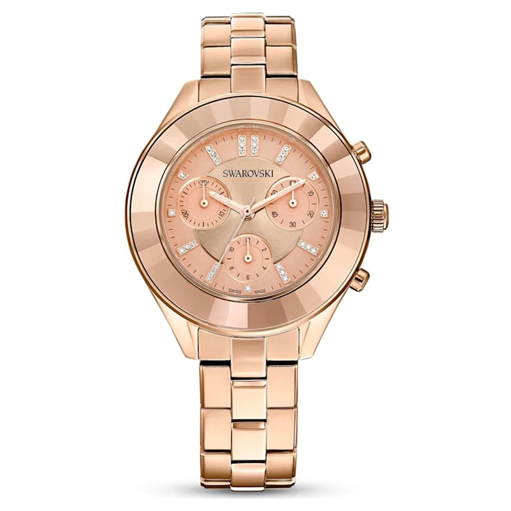 Octea Lux Sport watch, Swiss Made, Metal bracelet, Rose gold tone, Rose gold-tone finish by SWAROVSKI