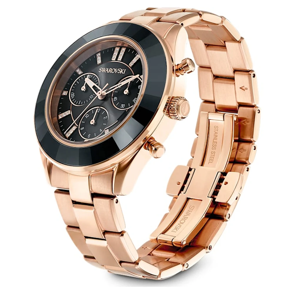 Octea Lux Sport watch, Swiss Made, Metal bracelet, Black, Rose gold-tone finish by SWAROVSKI