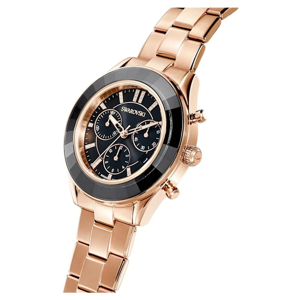 Octea Lux Sport watch, Swiss Made, Metal bracelet, Black, Rose gold-tone finish by SWAROVSKI